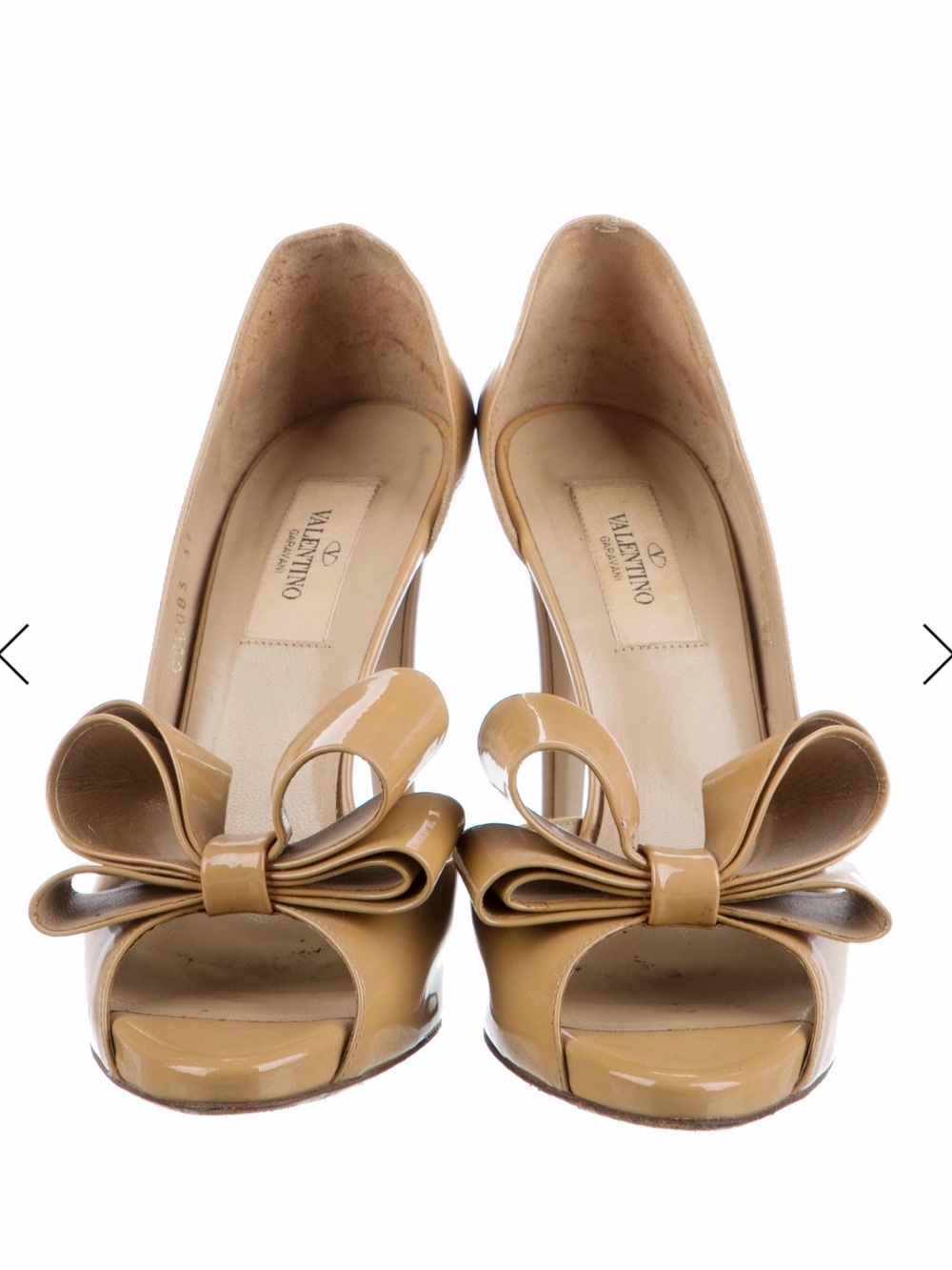 Valentino Beige Patent Leather Peep-Toe Pumps with Bow